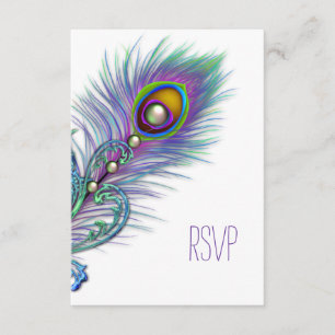 Lila och turkos blå påfågel RSVP OSA Kort
