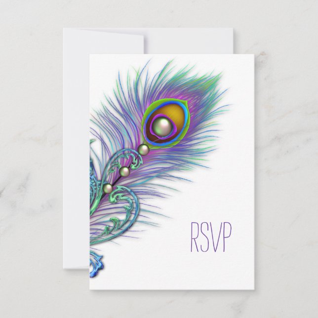 Lila och turkos blå påfågel RSVP OSA Kort (Framsida)