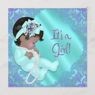 Lila och turkos etniskt baby shower för flicka inbjudningar