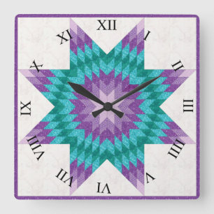 Lila och turkos Lone Star-quilt design Fyrkantig Klocka