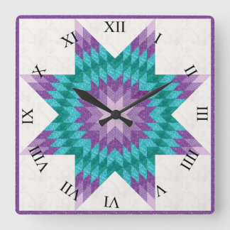 Lila och turkos Lone Star-quilt design Fyrkantig Klocka
