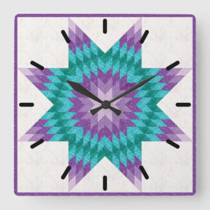 Lila och turkos Lone Star-quilt design Fyrkantig Klocka