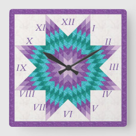 Lila och turkos Lone Star-quilt-design Fyrkantig Klocka