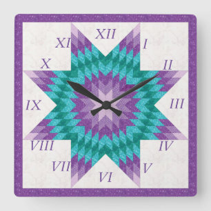 Lila och turkos Lone Star-quilt-design Fyrkantig Klocka