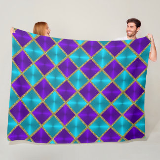 Lila och turkos Metallic Tittar Squares Guld Fleecefilt