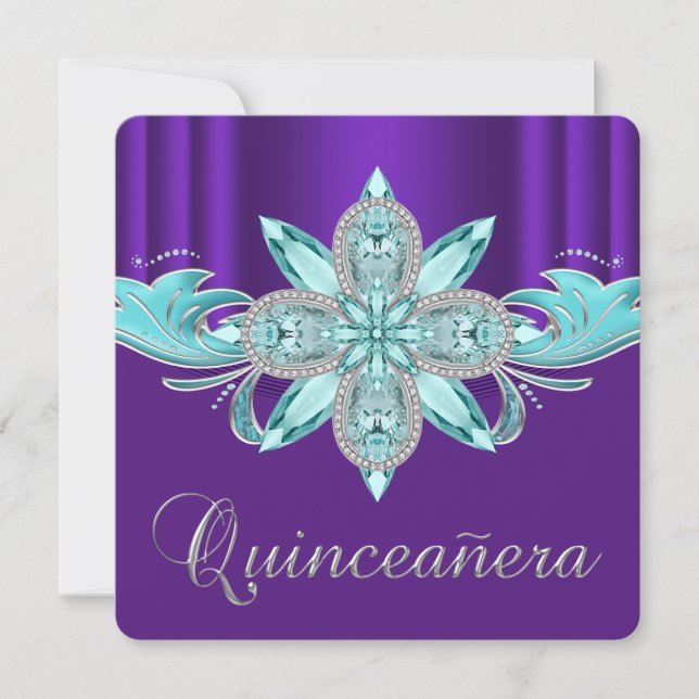 Lila och turkos Quinceañera Inbjudningar (Framsida)