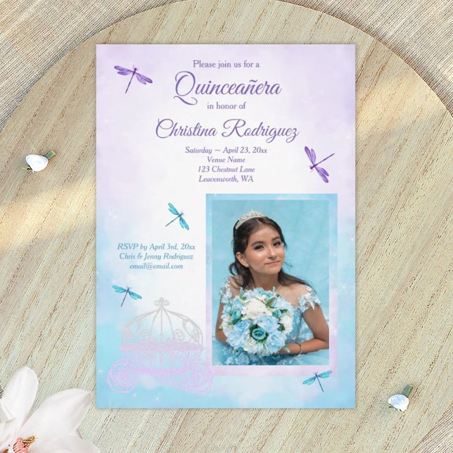 Lila och Turkos, Trollsländor Quinceañera Inbjudningar (light purple quinceanera invitations)