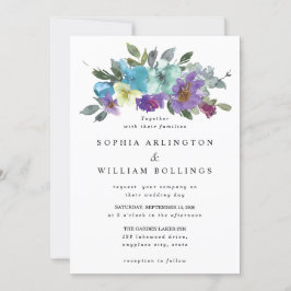 Lila och turkosa blommiga bröllopsinbjudningar inbjudningar