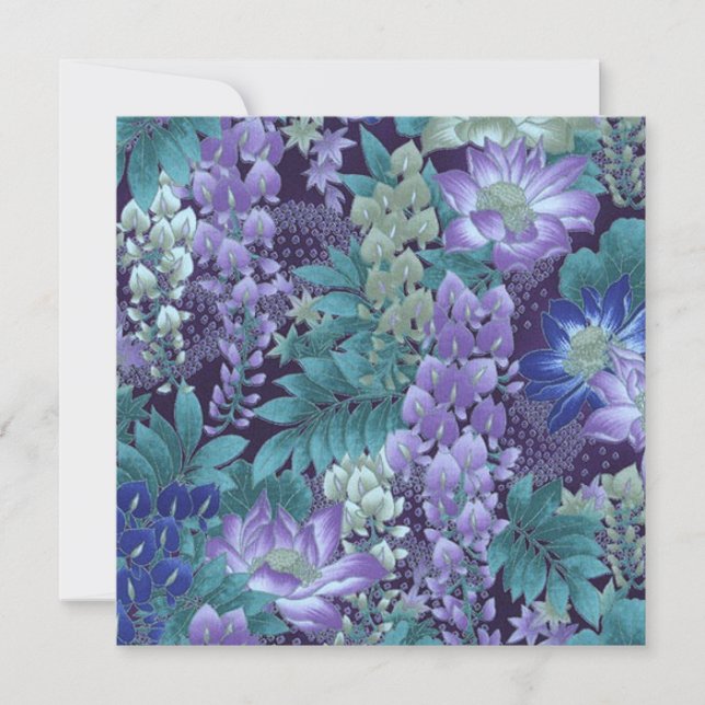 Lila och turkosa djungelblommor inbjudningar (Framsida)