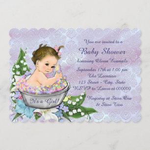 Lila och turkosblå babybad baby shower inbjudningar