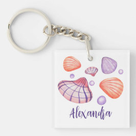 Lila och Violet Watercolor Seashells med Namn