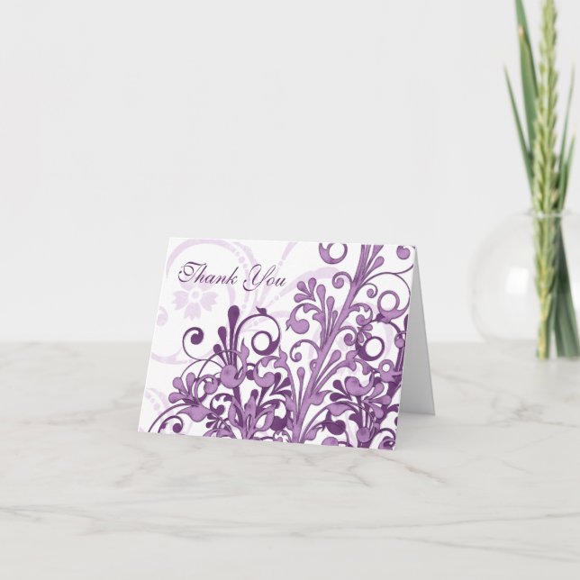 Lila och vit blommig bröllop tack-kort tack kort (Framsida)