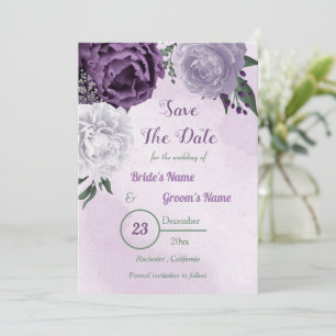lila och vit blommigt, grön spara datumet