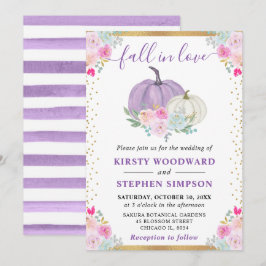 Lila och vit Blommigt Pumpkins Fall Wedding Inbjudningar