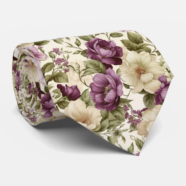 Lila och vit Blommigt Slips (Rullad)