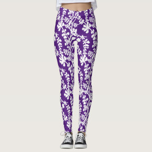 Lila och vit Blommigt som repeterar Mönster Leggings