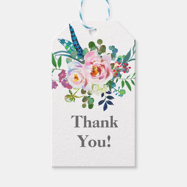 lila och vit blommigt tack för märkrn presentetikett (Framsidan)