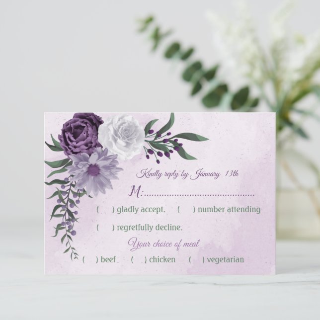 lila och vit blommigt val av grönt mjöl OSA kort (Stående Fram)