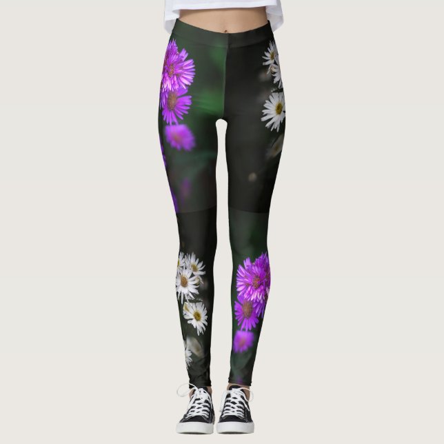 Lila och vit blomster leggings (Framsida)