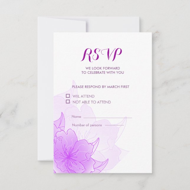 Lila och vit blomsterbröllopsdesign RSVP OSA Kort (Framsida)