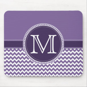 Lila och vit Chevron Zigzag Monogram Bröllop Musmatta