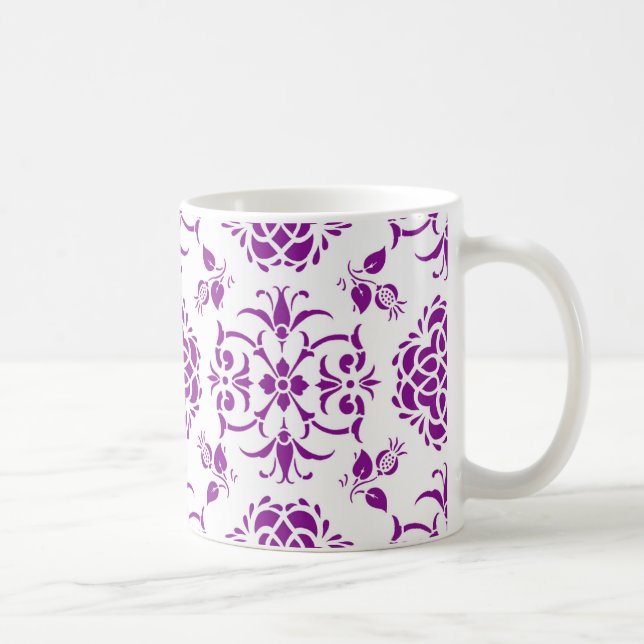 Lila och vit damaststilmönster kaffemugg (Höger)