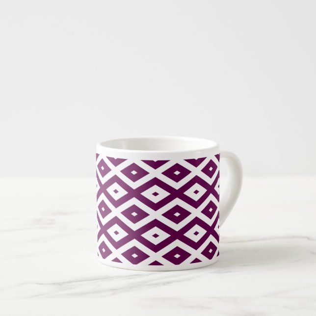 Lila och vit diamant mönster espressomugg (Framsida höger)
