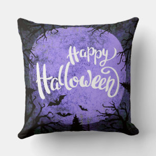 Lila och vit enkel Happy halloween Kudde