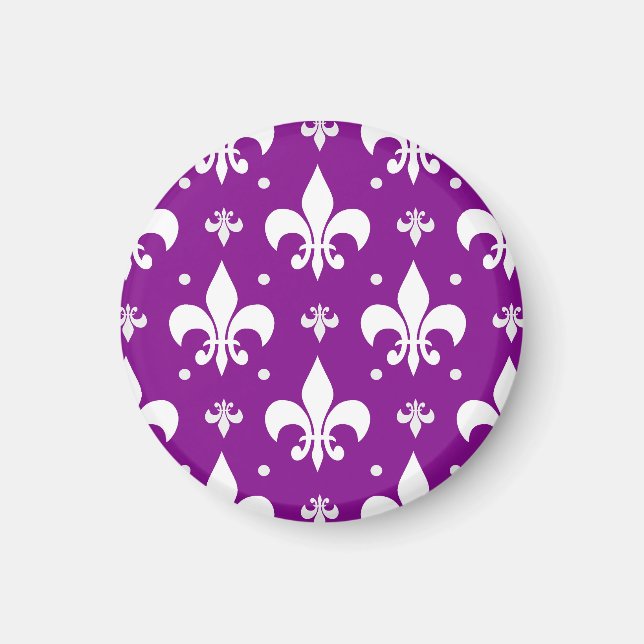 Lila och vit Fleur-de-lis-design  Magnet (Framsidan)