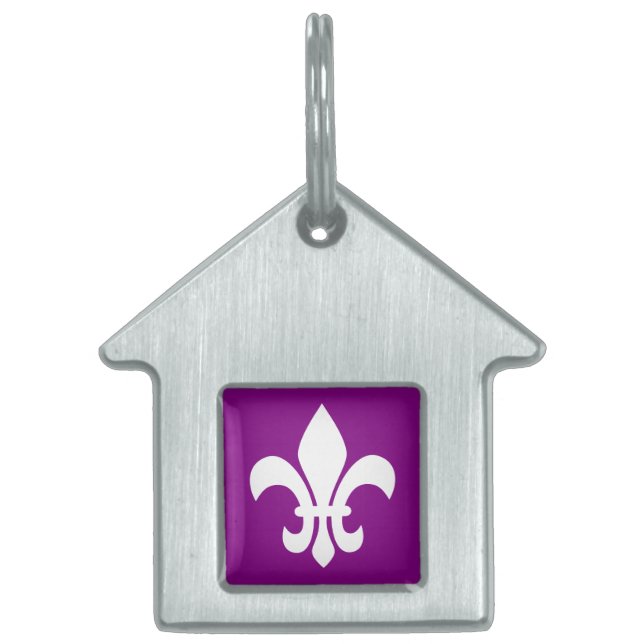 Lila och vit Fleur de Lys Namnbricka Husdjur (Framsidan)
