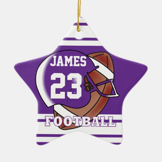 Lila och vit fotboll julgransprydnad keramik (Framsidan)