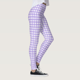 lila och vit gingham mönster leggings