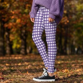 Lila och vit gingham-pladermönster leggings