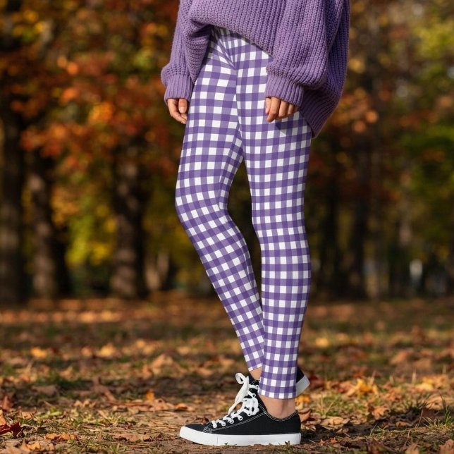 Lila och vit gingham-pladermönster leggings (Skapare uppladdad)