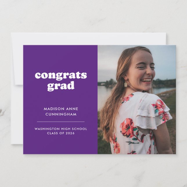 Lila och Vit Grattis Examens Foto Examen Meddelande (Framsida)