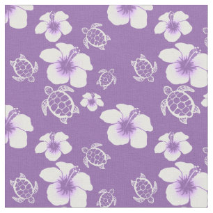 Lila och vit Hibiscus Honu Hawaiian Fabric Tyg