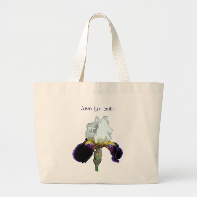Lila och vit Iris Jumbo Tote Tygkasse (Framsidan)