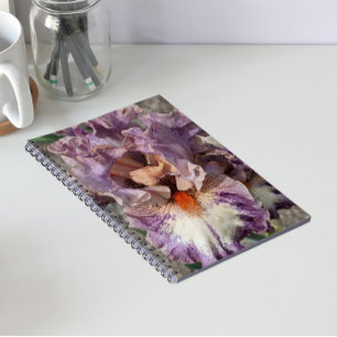 Lila och vit iris med orange skägg blomster anteckningsbok