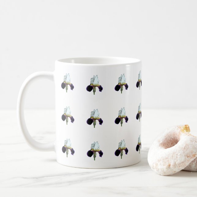 Lila och vit Iris-mönstrad kaffekopp (Med munk)