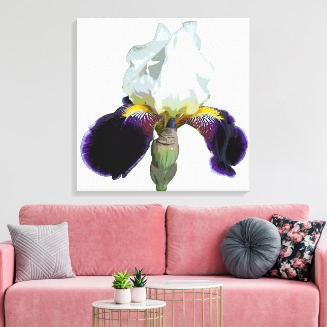 Lila och vit Iris Sträckt Canvas Art (Insitu (Vardagsrum))