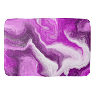 Lila och Vit Marble Swirls Fluid Art Badrumsmatta