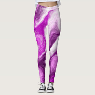 Lila och Vit Marble Swirls Fluid Art Leggings