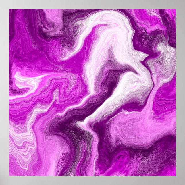 Lila och Vit Marble Swirls Fluid Art Poster (Framsidan)
