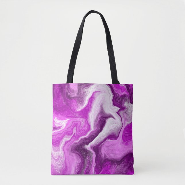 Lila och Vit Marble Swirls Fluid Art Tygkasse (Framsida)