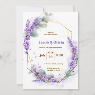 Lila och vit med Lavender Wandefrand Bröllop Invi Inbjudningar