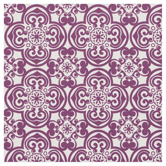 Lila och vit mexikansk Tile Mönster Fabric Tyg (Närbild)