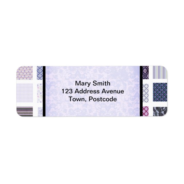 Lila och vit mosaik returadress etikett (Framsidan)