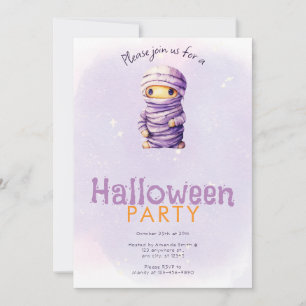 Lila och vit mumie Lavendel Halloween-fest Inbjudningar