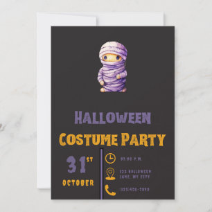 Lila och vit Mummie Modern Svart Halloween Inbjudningar