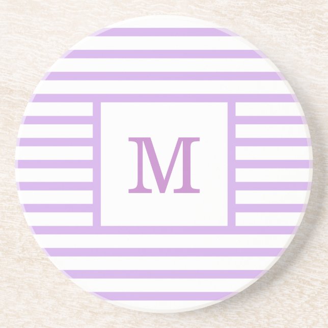 Lila och vit Rand Anpassningsbar Monogram Sandston Underlägg (Framsidan)